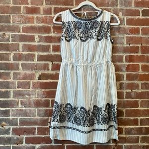 Loft Black & white pinstripe Embroidery detailed dress SP